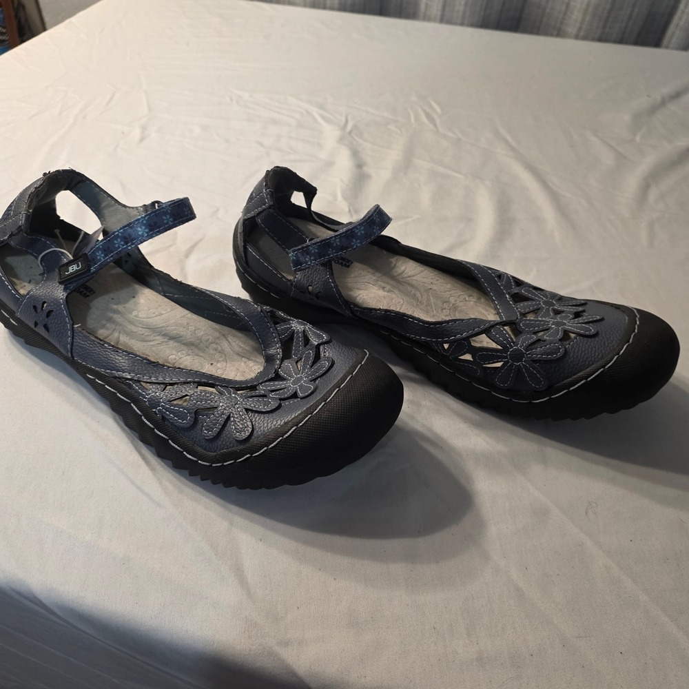 JBU by Jambu Comfort Shoes Womens Navy Mary Jane Flats Floral Cutout Memory Foam